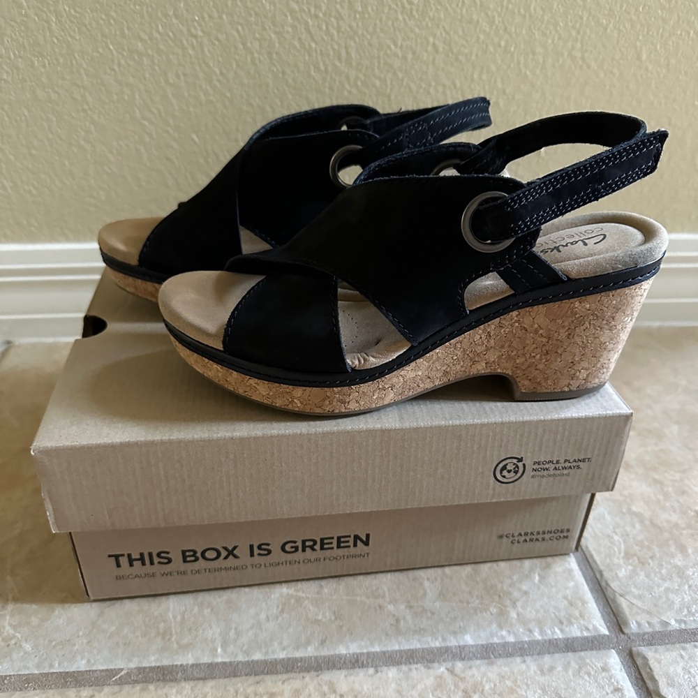 Clarks Black Wedge Sandals size 8